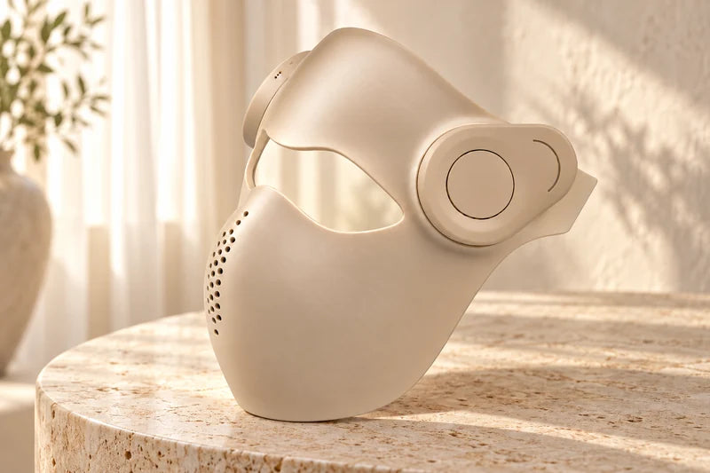 The champagne mask resting in warm morning light