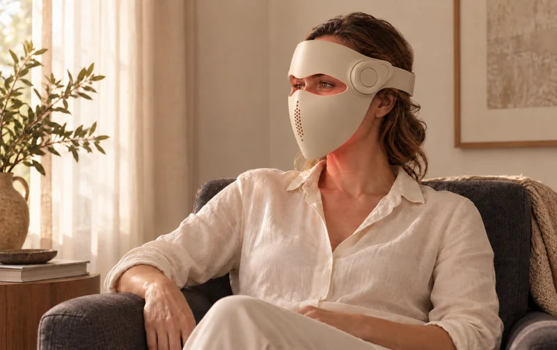A quiet moment wearing The Mask in a sunlit armchair